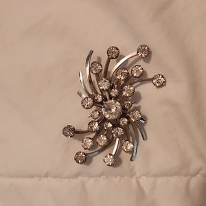 Vintage Silver and Rhinestone Starburst Brooch